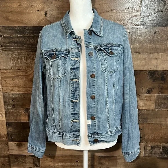 TREASURE & BOND distressed Light Wash jean jacket size Large - Picture 1 of 4